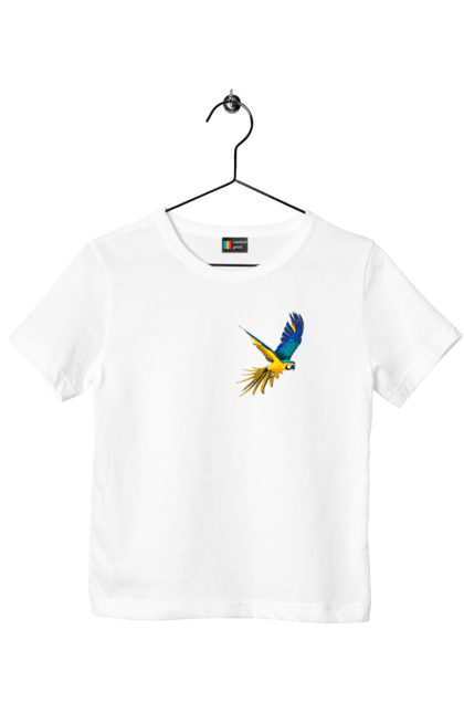 Футболка дитяча з принтом "Папуга українець". Екзотика, папуга, патріот, пташка, символіка, україна. 2070702