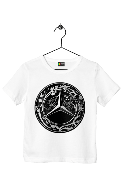 Футболка дитяча з принтом "Mercedes Benz Лого Арт". Авто, автомобіль, логотип мерседес, машини, мерс, мерседес. 2070702