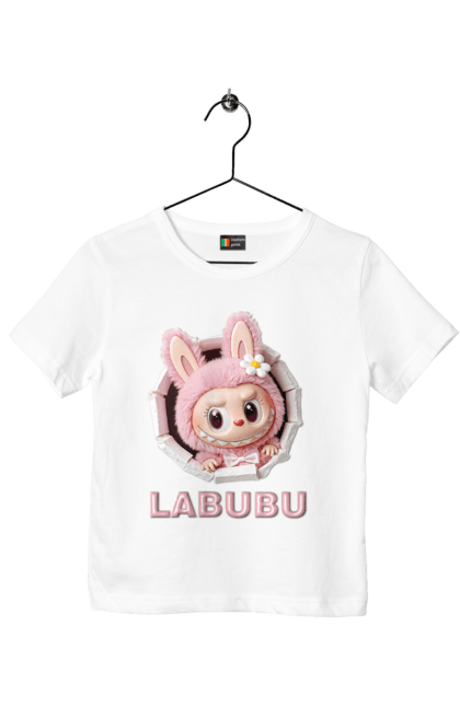 Футболка дитяча з принтом "Лабубу". Іграшка лабубу, лабубу, лабубу кока кола, мерч лабубу, мила, рожева лабубу, смішна лабубу. 2070702
