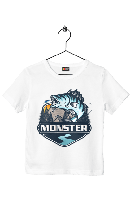 Футболка дитяча з принтом "Рибалка". Монстер, рибак, рибалка, хоббі. 2070702