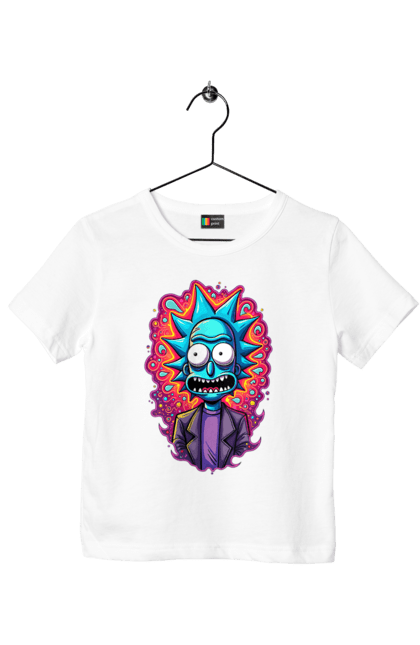 Children's t-shirt with prints Rick and Morty. Adventures, black humor, cartoon, rick, rick and morty, sci-fi, tragicomedy. 2070702