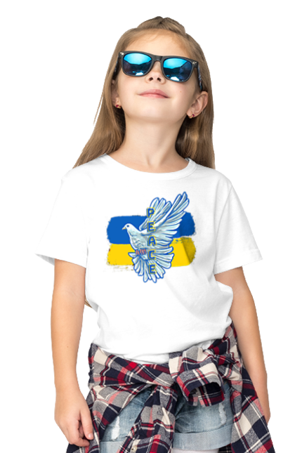 Футболка дитяча з принтом "Голуб мир". Білий голуб, голуб, мир, прапор україни, символ україни, традиції україни, україна. futbolka.stylus.ua