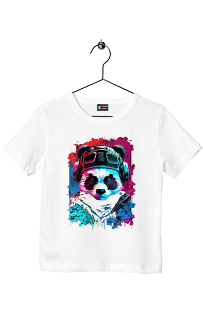Футболка дитяча з принтом "Панда в VR шолом". Віртуальна реальність, гік, панда, персонаж, шолом. CustomPrint.market