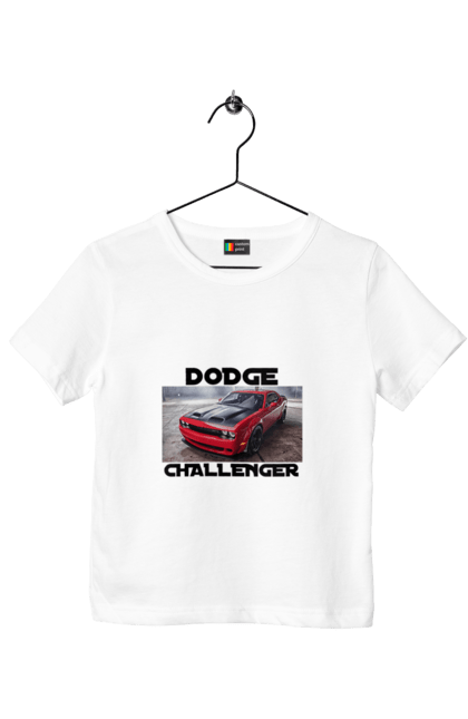 Футболка дитяча з принтом "Додж челенджер". Авто, автомобіль, американська легенда, додж челенджер, класичний автомобіль, культове авто, масл кар, потужний автомобіль. 2070702