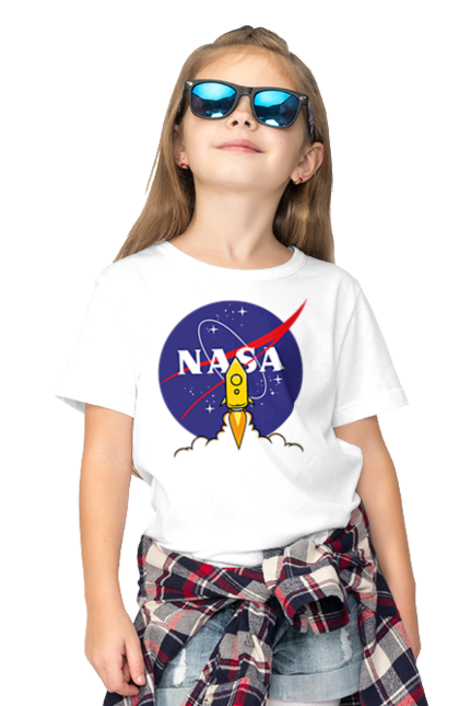 Children's t-shirt with prints NASA. Aeronautics, astronautics, aviation, nasa, research, rocket, science, space, technologies, usa. 2070702