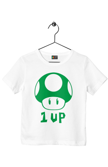 Футболка детская с принтом 1UP Марио. Mario bros, nintendo, игра, марио, персонаж. 2070702