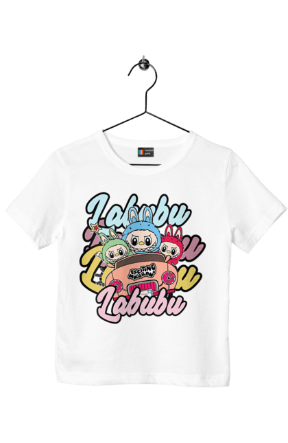 Футболка дитяча з принтом "Лабубу". Іграшка лабубу, лабубу, лабубу кока кола, мерч лабубу, мила, рожева лабубу, смішна лабубу. 2070702