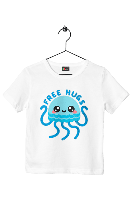 Футболка детская с принтом Восьминожки обнимашки. Бесплатные обнимашки, восьминог, детям, для детей, обнимашки, осминог. 2070702