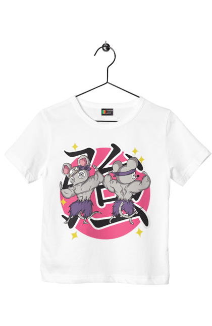 Children's t-shirt with prints Demon Slayer Uzui Tengen's mice. Anime, demon slayer, kimetsu no yaiba, manga, mice, serial, tengen, tengen uzui, uzui. 2070702