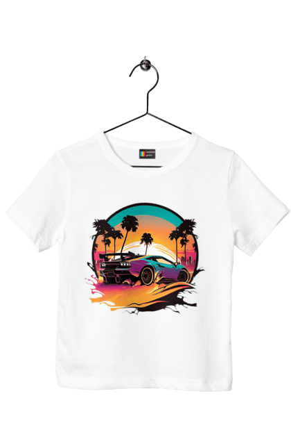 Футболка дитяча з принтом "Ламборджині Сінтвейв". Авто, автомобіль, ламба, ламборджині, машини, сінтвейв. 2070702