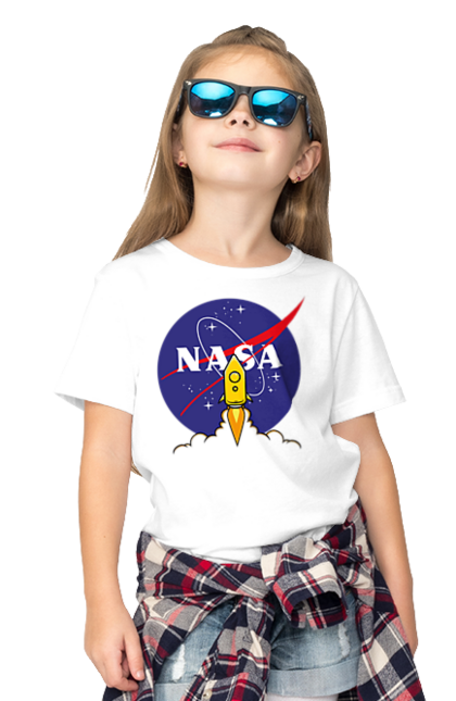 Футболка дитяча з принтом "NASA". Авіація, астронавтика, дослідження, космічний, космонавтика, космос, наука, повітроплавання, політ, ракета, сша, технології. futbolka.stylus.ua