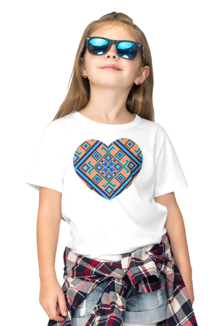 Футболка дитяча з принтом "Серце вишивка". Вишиванка, вишивка, вишивка хрестиком, люблю україну, серце, символи україни, традиції україни, україна. 2070702