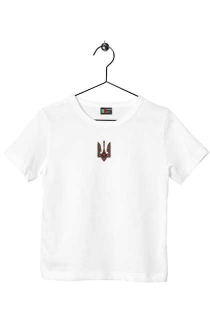 Футболка дитяча з принтом "Герб вишиванка". Актуальний, вишиванка, війна, герб, незвичайний, символіка, українська. 2070702