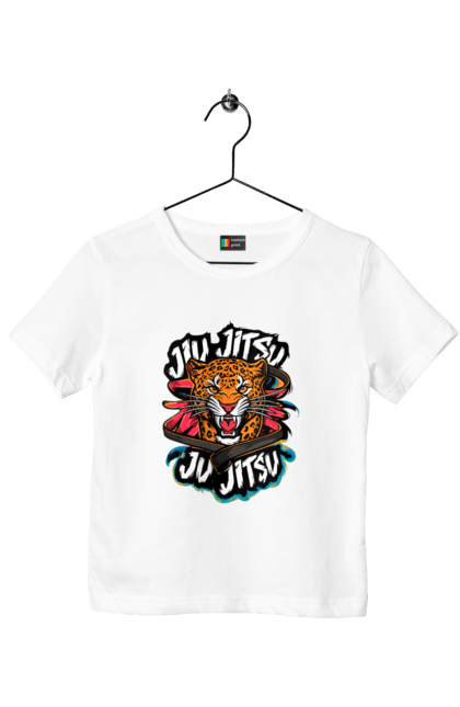 Children's t-shirt with prints Jujutsu. Animal, japan, jiu jitsu, jujutsu, leopard, martial arts, ninja, samurai, sport. 2070702