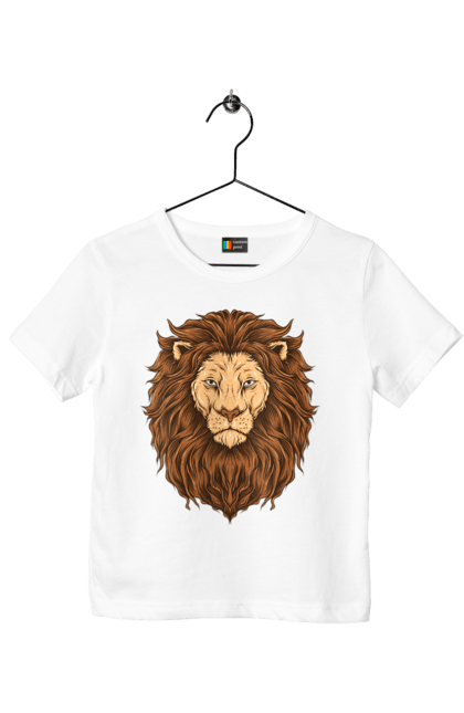 Футболка дитяча з принтом "Цар звірів". Голова лева, джунглі, лев, тварини, цар звірів. ART принт на футболках
