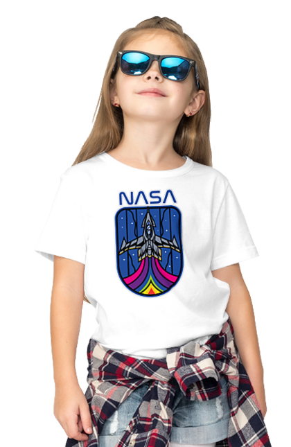 Футболка дитяча з принтом "NASA". Авіація, астронавтика, дослідження, космічний, космонавтика, космос, наука, повітроплавання, ракета, сша, технології. futbolka.stylus.ua