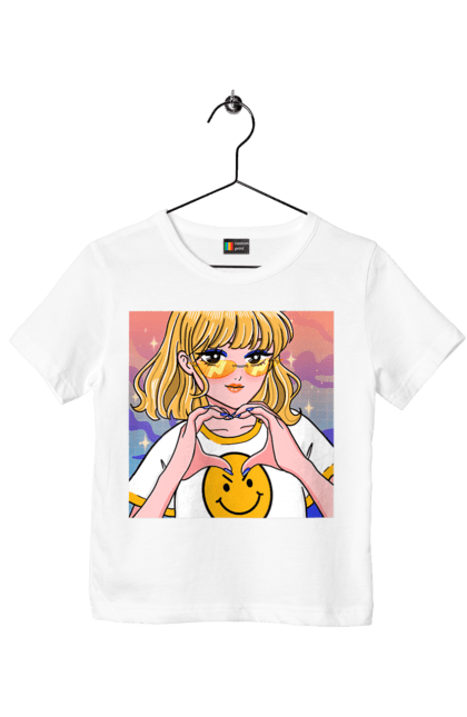 Футболка дитяча з принтом "Жовта Дівчинка". Аніме, дівчинка, смайл. 2070702