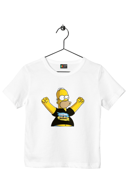 Футболка дитяча з принтом "Сімпсон та російський корабель". Війна, гомер, гомер сімпсон, марка корабель, патріот, перемога, російський корабель, сімпсон, україна. 2070702