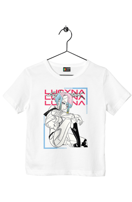 Children's t-shirt with prints Cyberpunk: Edgerunners Lucy. Anime, cd project, cyberpunk, edgerunners, game, lucy, netflix, video game. 2070702