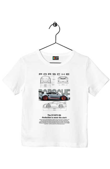 Children's t-shirt with prints Porsche 911 GT3 RS. Auto, automobile, car, porsche, porsche 911, sport, sports car. 2070702