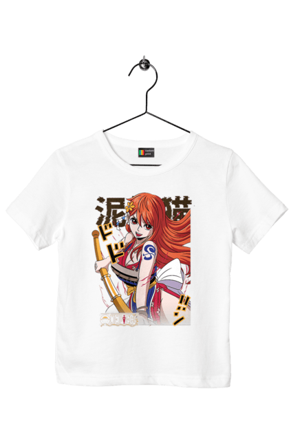 Children's t-shirt with prints One Piece Nami. Anime, cat burglar, manga, nami, one piece, straw hat pirates. 2070702