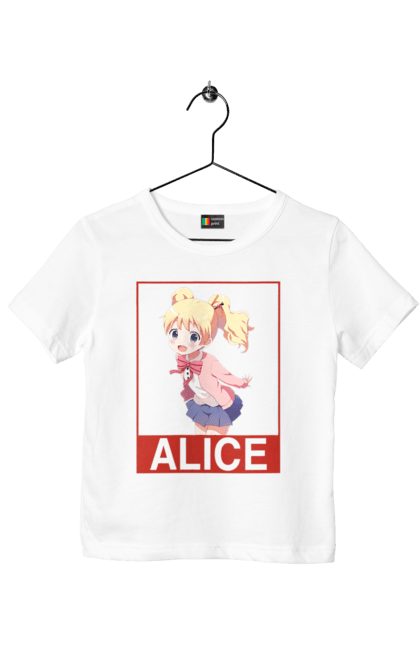 Children's t-shirt with prints Kiniro Mosaic Alice Cartelet. Alice, alice cartelet, anime, gold mosaic, kiniro mosaic, kinmoza, manga. 2070702