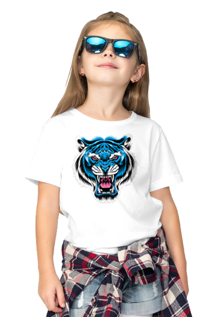 Футболка дитяча з принтом "Блакитний тигр". Блакитний тигр, голова тигра, тварини, тигр. futbolka.stylus.ua