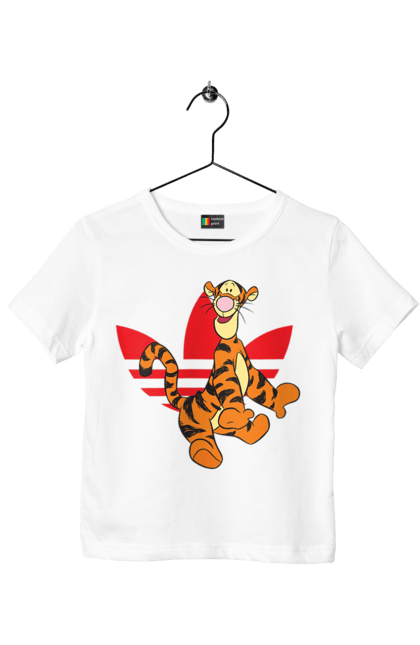 Футболка детская с принтом Adidas Тигра. Adidas, tigger, winnie-the-pooh, адидас, винни пух, мультсериал, тигр, тигра. 2070702