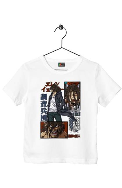 Children's t-shirt with prints Attack on Titan Eren. Action film, anime, attack on titan, dark fantasy, drama, eren, eren jaeger, manga, post-apocalyptic. 2070702