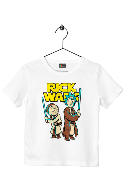 Children's t-shirt with prints Rick and Morty. Adventures, black humor, cartoon, rick, rick and morty, sci-fi, star wars, tragicomedy. 2070702