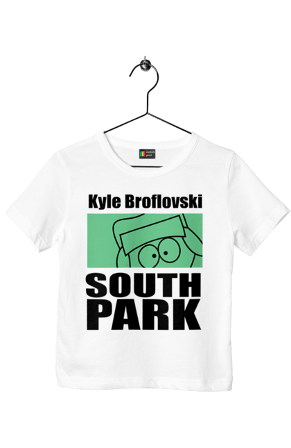 Футболка детская с принтом Южный Парк Кайл. Kyle, kyle broflovski, south park, кайл, кайл брофловски, мультсериал, южный парк. 2070702