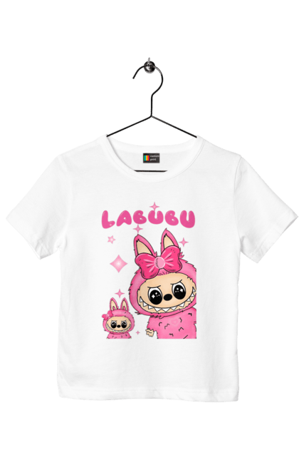 Футболка дитяча з принтом "Лабубу". Іграшка лабубу, лабубу, лабубу кока кола, мерч лабубу, мила, рожева лабубу, смішна лабубу. 2070702
