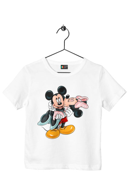 Футболка детская с принтом Микки Маус и Минни Маус. Mickey mouse, minnie mouse, дисней, микки, микки маус, минни маус, мультфильм. 2070702