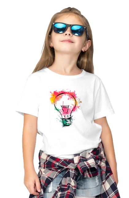 Футболка дитяча з принтом "Лампочка". Вибухова лампа, електролампа, кольорова елеткролампа, кольорова лампочка, лампа, лампа настрій, світло лампи, свічусь. ART принт на футболках