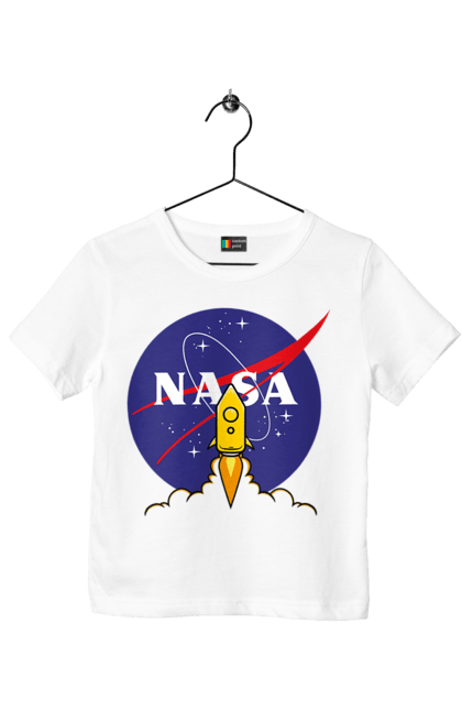 Children's t-shirt with prints NASA. Aeronautics, astronautics, aviation, nasa, research, rocket, science, space, technologies, usa. 2070702