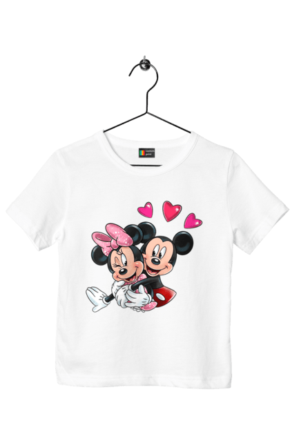 Children's t-shirt with prints Mickey Mouse and Minnie Mouse. Cartoon, disney, mickey, mickey mouse, minnie mouse. 2070702