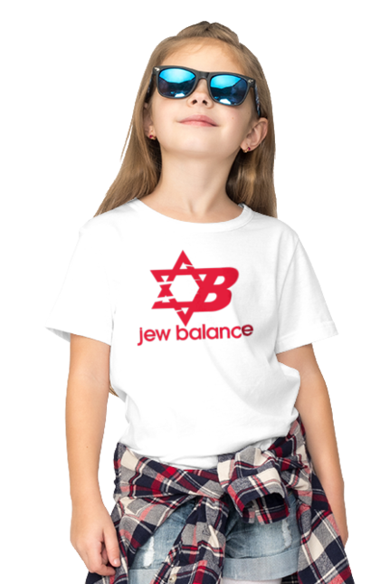 Футболка дитяча з принтом "Jew Balance Red". New balance, гумор, еврейські, жарти, жартівливі, літні, прикольні, червоний. 2070702
