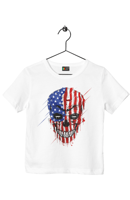 Children's t-shirt with prints Skull with flag. Bones, eagle, flag, scull, smile, teeth, usa. 2070702