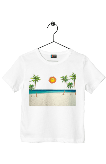 Футболка дитяча з принтом "Гавайський Пляж". Гаваї, літо, море, пальми, пляж, сонце. CustomPrint.market