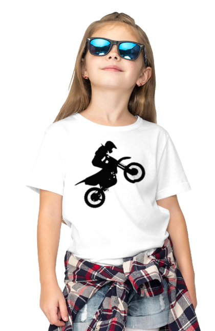 Футболка дитяча з принтом "Силует Мотоцикліста". Мотоцикл, мотоцикліст, шолом. CustomPrint.market