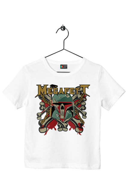 Children's t-shirt with prints Megafett. Bob fett, boba fett, clone, head hunter, megadeth, megafett, star wars. 2070702