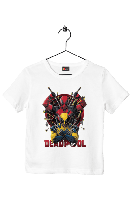 Children's t-shirt with prints Deadpool & Wolverine. Action movie, comic, deadpool, fantasy, film, logan, marvel, mutant, superhero, x-men. 2070702