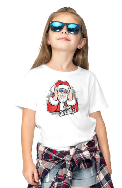 Футболка дитяча з принтом "Санта в окулярах". Новий рік, окуляри, різдво, санта, свято. futbolka.stylus.ua