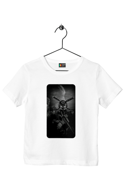 Футболка дитяча з принтом "Слава зсу". Гвинтівка, зброя, літак, перемога, солдат, україна. 2070702