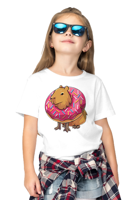 Футболка дитяча з принтом "Капібара". Capybara, капибара, капібара, копибара, копіпара, пончик. PrintMarket - інтернет-магазин одягу та аксесуарів з принтами плюс конструктор принтів - створи свій унікальний дизайн