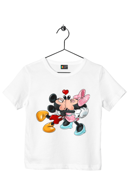 Футболка детская с принтом Микки Маус и Минни Маус. Mickey mouse, minnie mouse, дисней, микки, микки маус, минни маус, мультфильм. 2070702