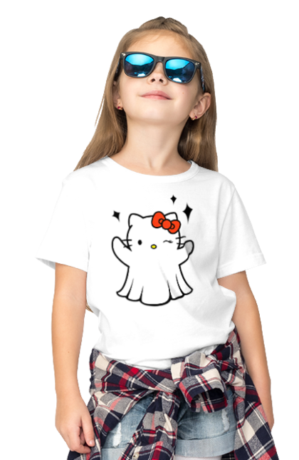 Children's t-shirt with prints Hello Kitty Halloween. Brand, cat, character, ghost, halloween, hello kitty, kitten, kitty. 2070702