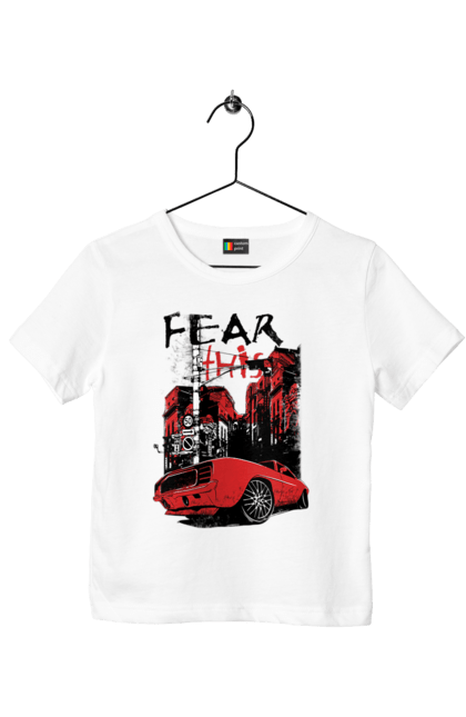 Футболка дитяча з принтом "Червона Машина В Місті". Їзда, машина, місто. 2070702