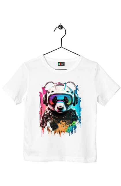 Футболка дитяча з принтом "Панда в VR шолом". Віртуальна реальність, гік, панда, персонаж, шолом. 2070702