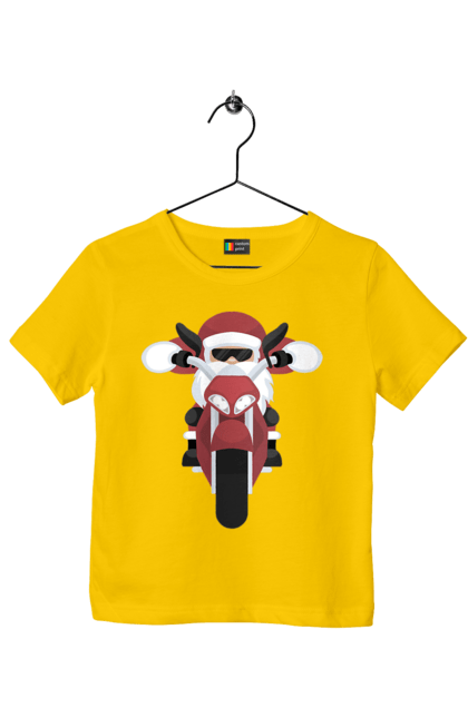 Футболка дитяча з принтом "Санта на мотоциклі". Мотоцикл, новий рік, різдво, санта. 2070702